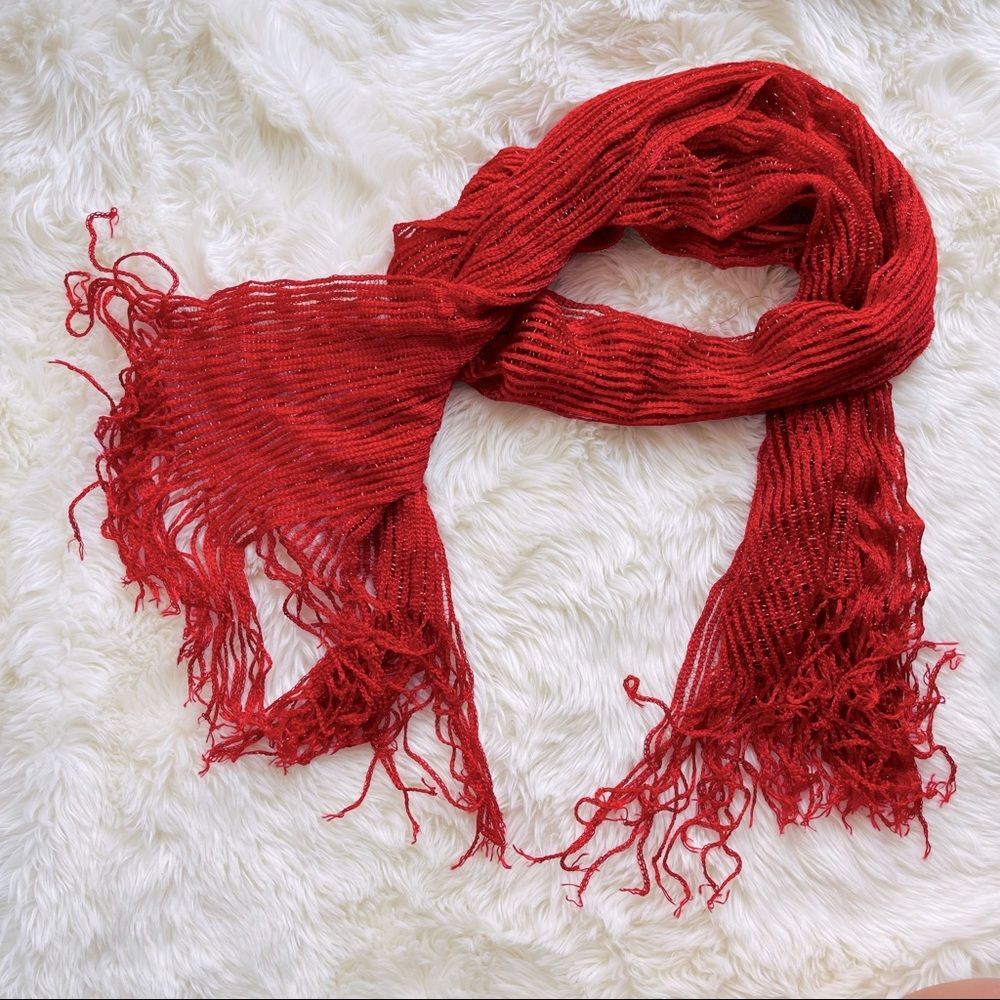 Bright red shimmering scarf